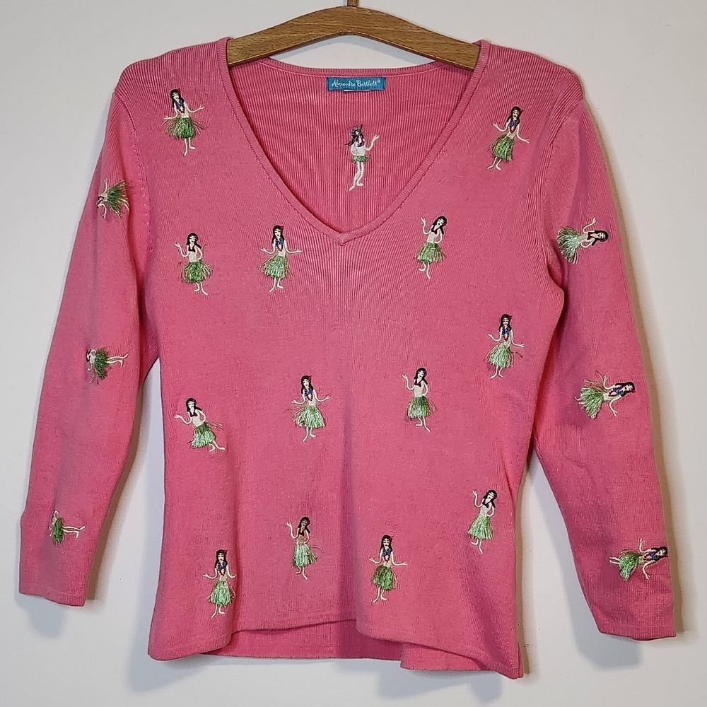 Alexandra Bartlett Hawaiian Hula Dancer Embroidered Sweater